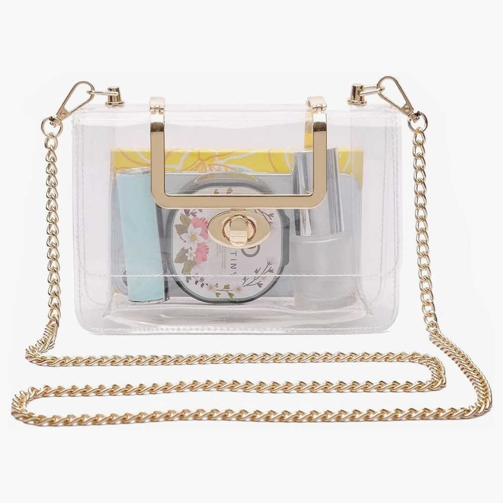 Amazon Transparent Crossbody Bag with Gold Chain and Trim - New Never Opened